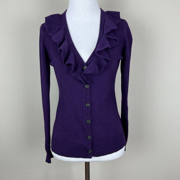 Lauren Ralph Lauren Sweater Womens Small‎ Purple Cashmere Silk Ruffle Cardigan - Picture 1 of 12